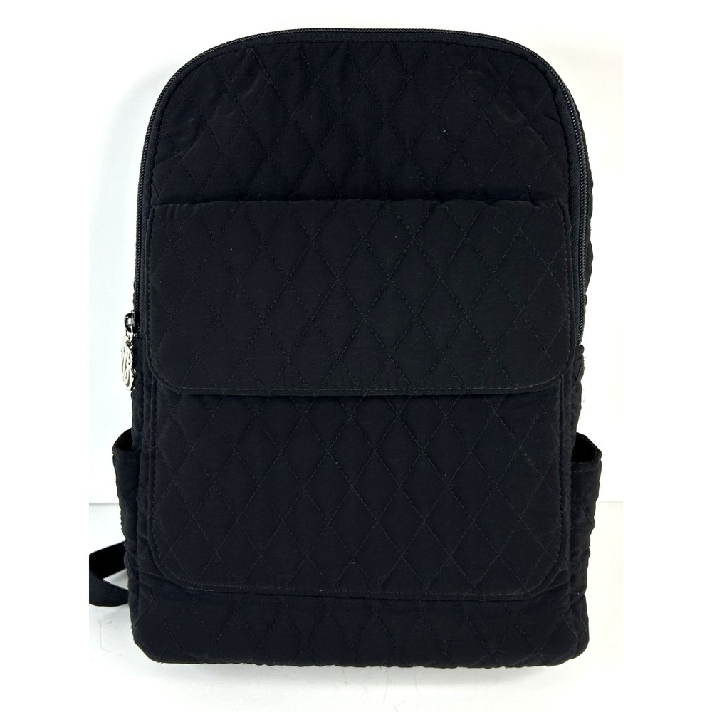 Vera Bradley Black Microfiber Quilted Backpack Medium Pockets 13x10 READ